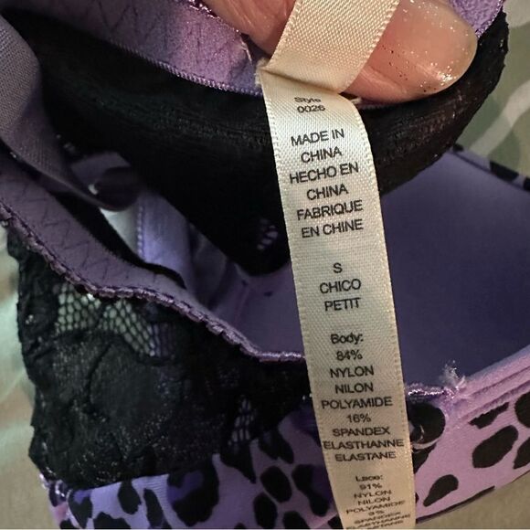 RHONDA SHEAR PURPLE LEOPARD MOLDED CUP WIRELESS BRA WITH LACE BACK SIZE SMALL - Picture 7 of 15